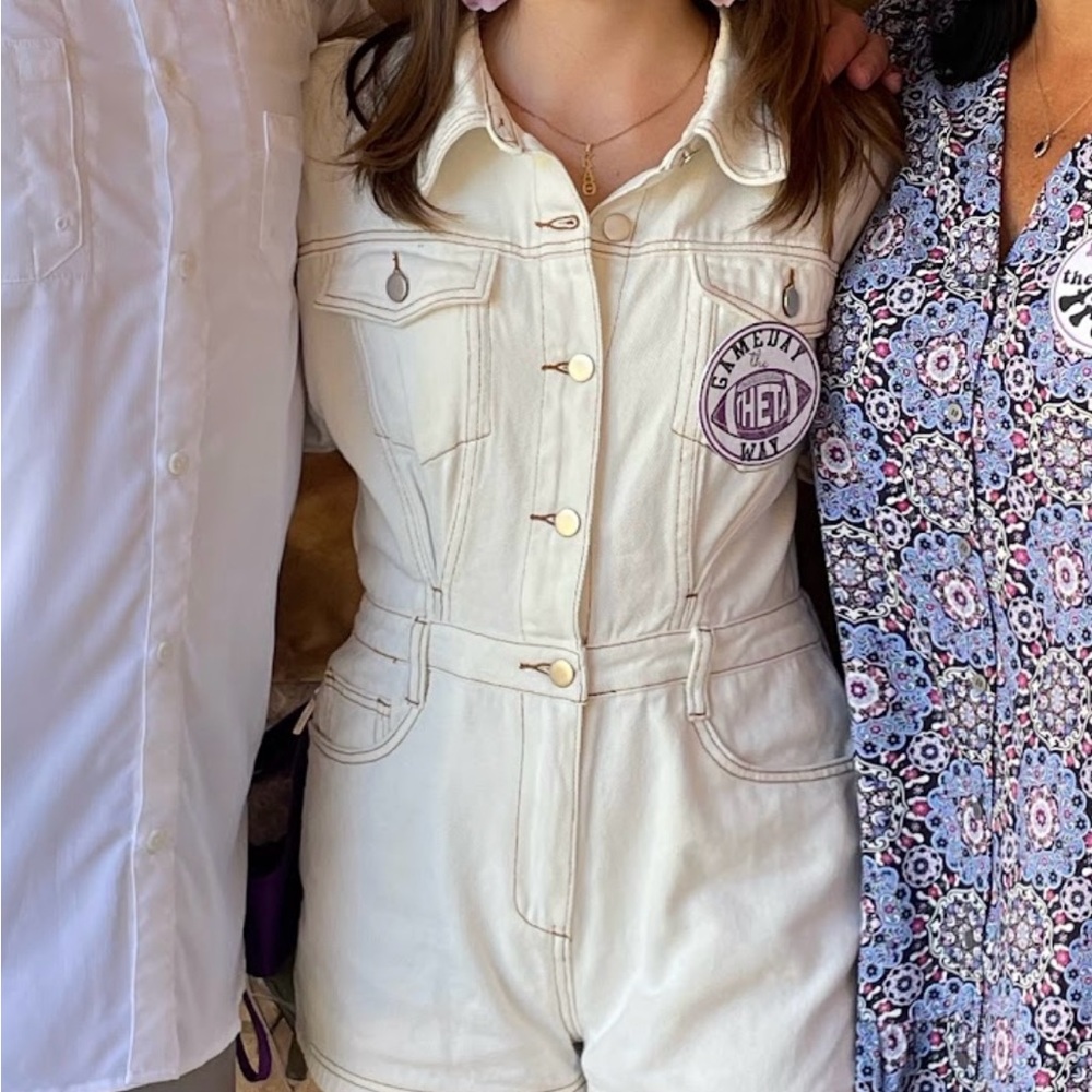 Cream Denim Romper